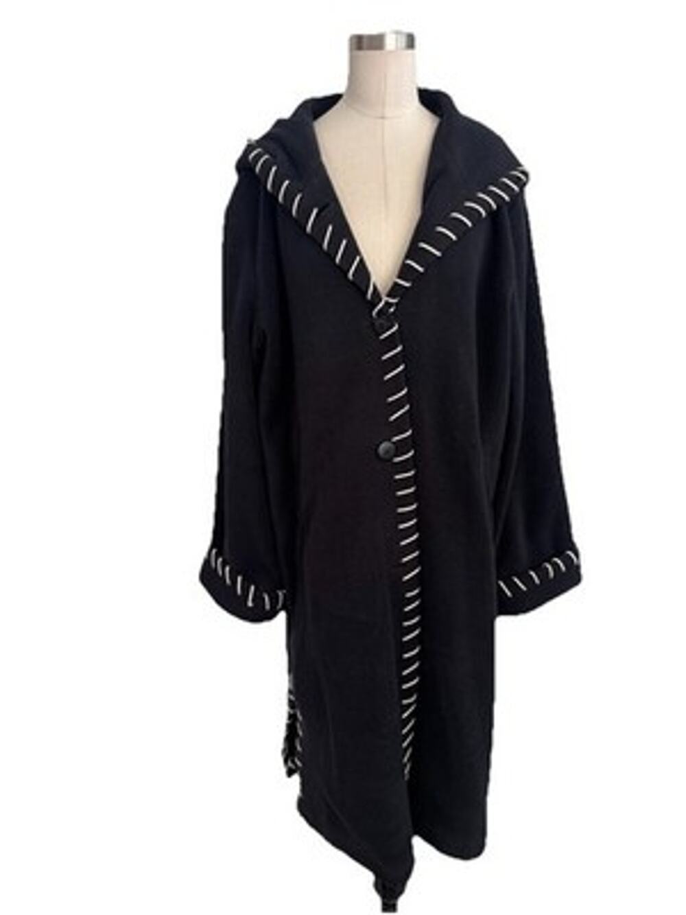 Travel Smith Womens XL Fleece Jacket Black Shawl Collar Whipstitch Warm Cozy